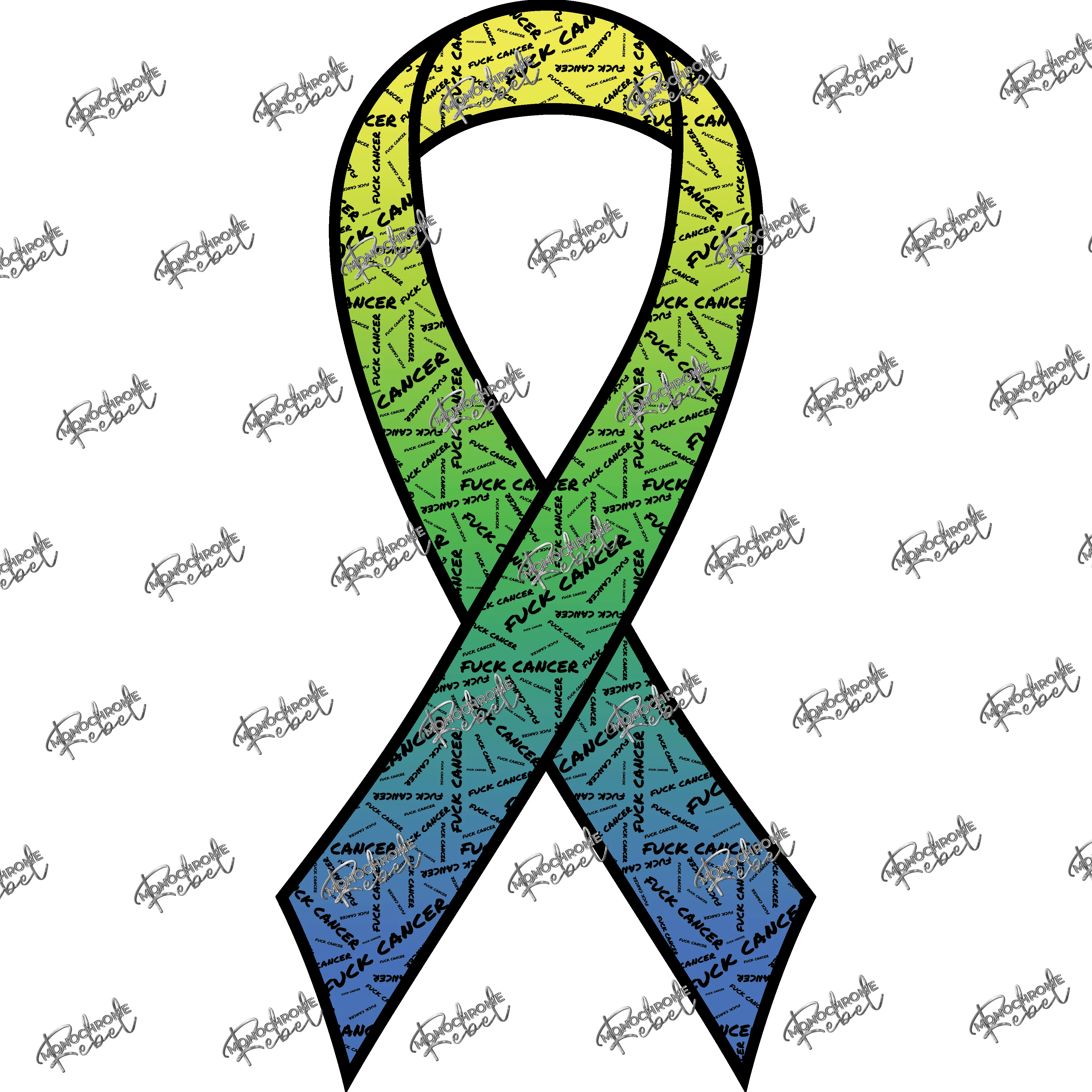 Fuck Cancer Ribbon Multidirectional - Yellow-Green-Blue