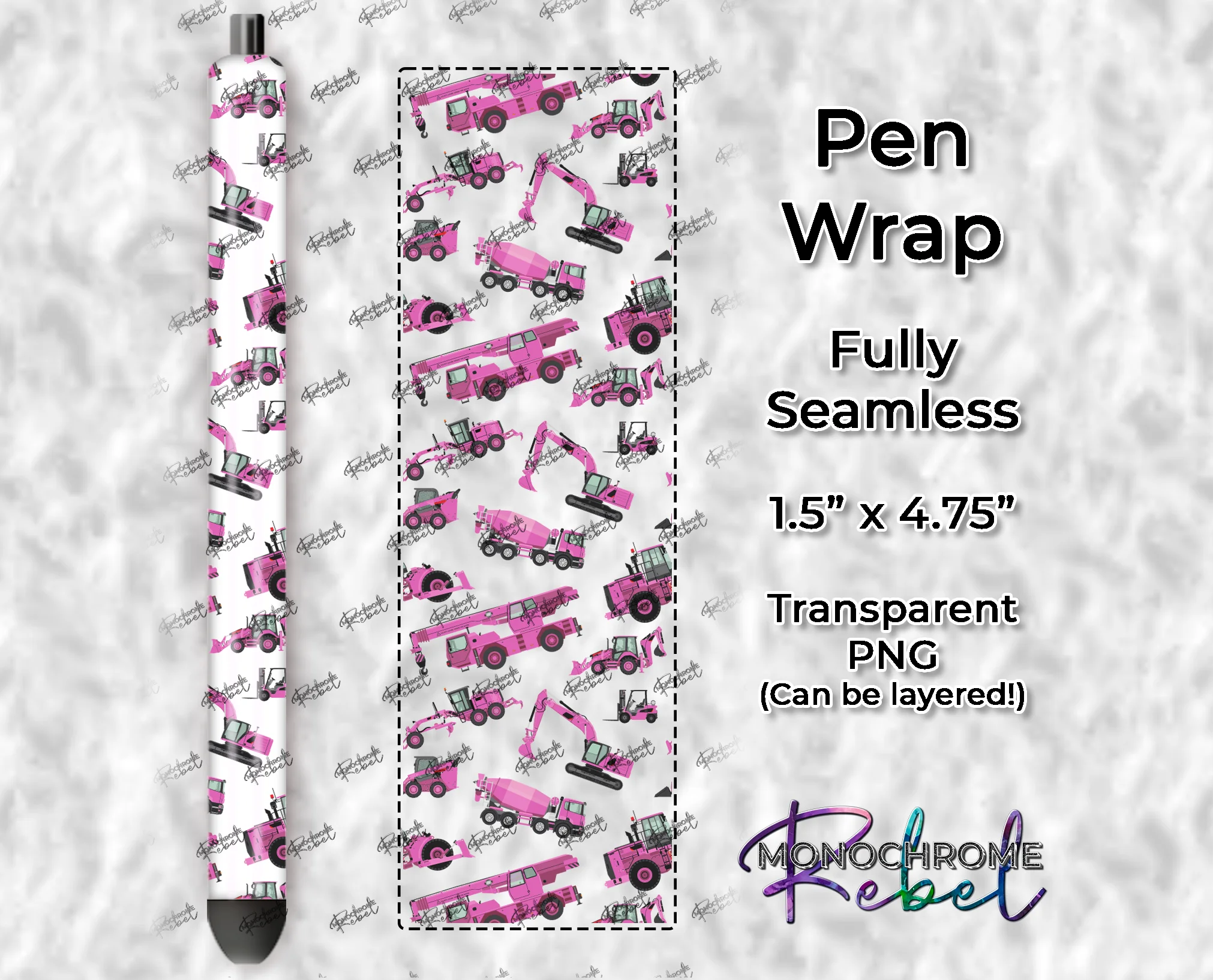 Construction Vehicles Pink Pen Wrap