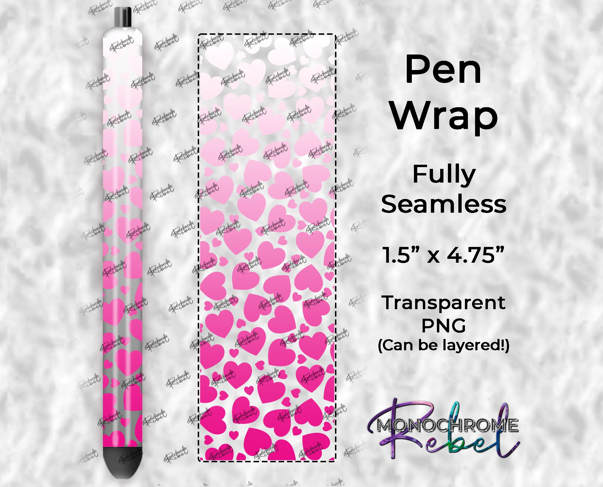 Hearts White Dark Pink Pen Wrap - Image 2