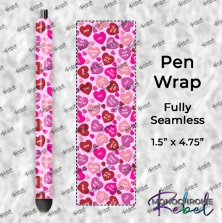 Pink Conversation Hearts Nope on Pink Pen Wrap