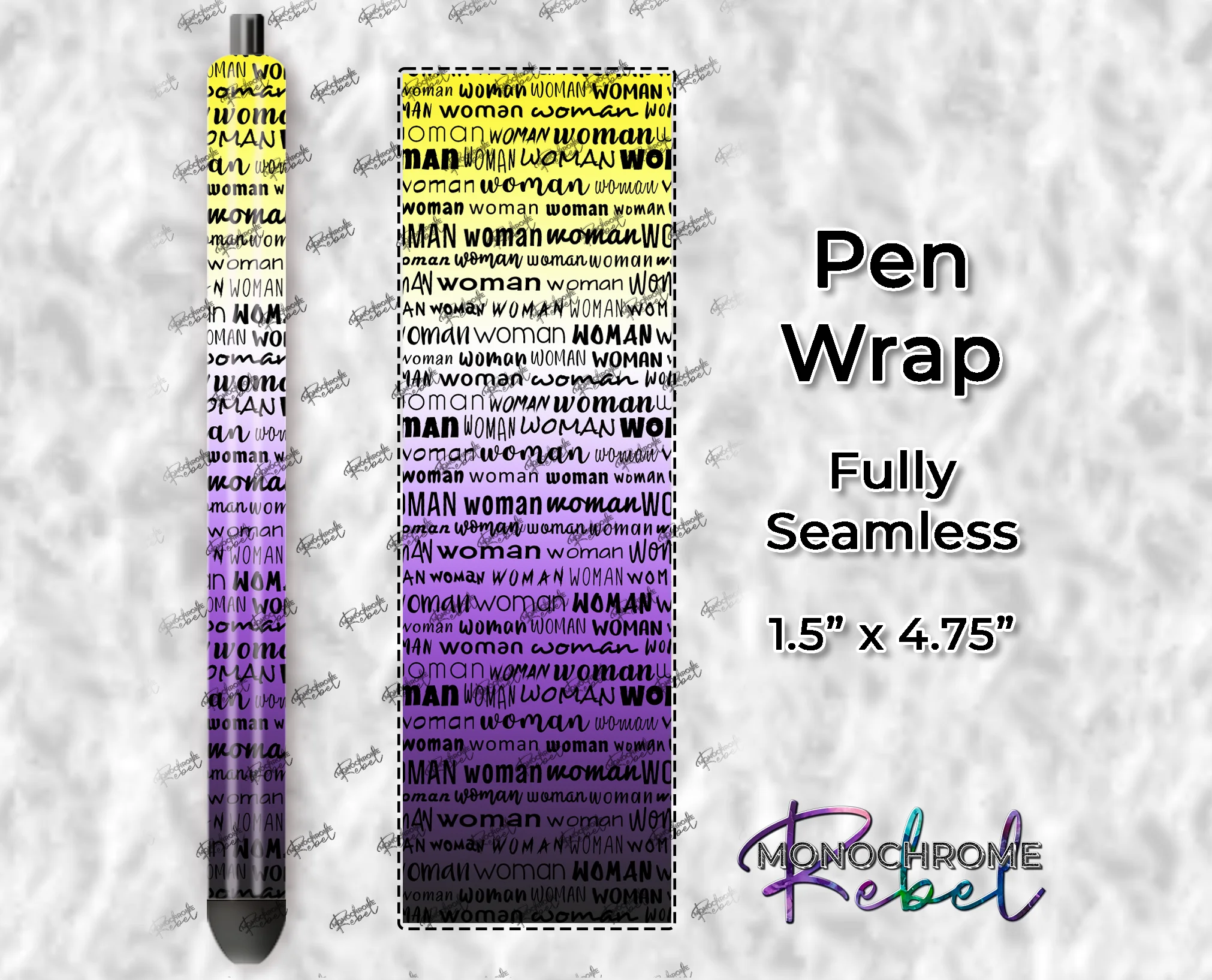 Woman Words Black on Non-Binary Pride Pen Wrap
