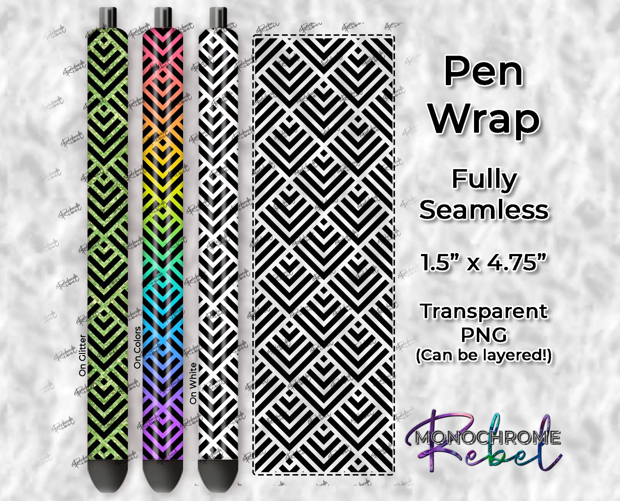 Monochrome Pattern Downward Pointing Pen Wrap