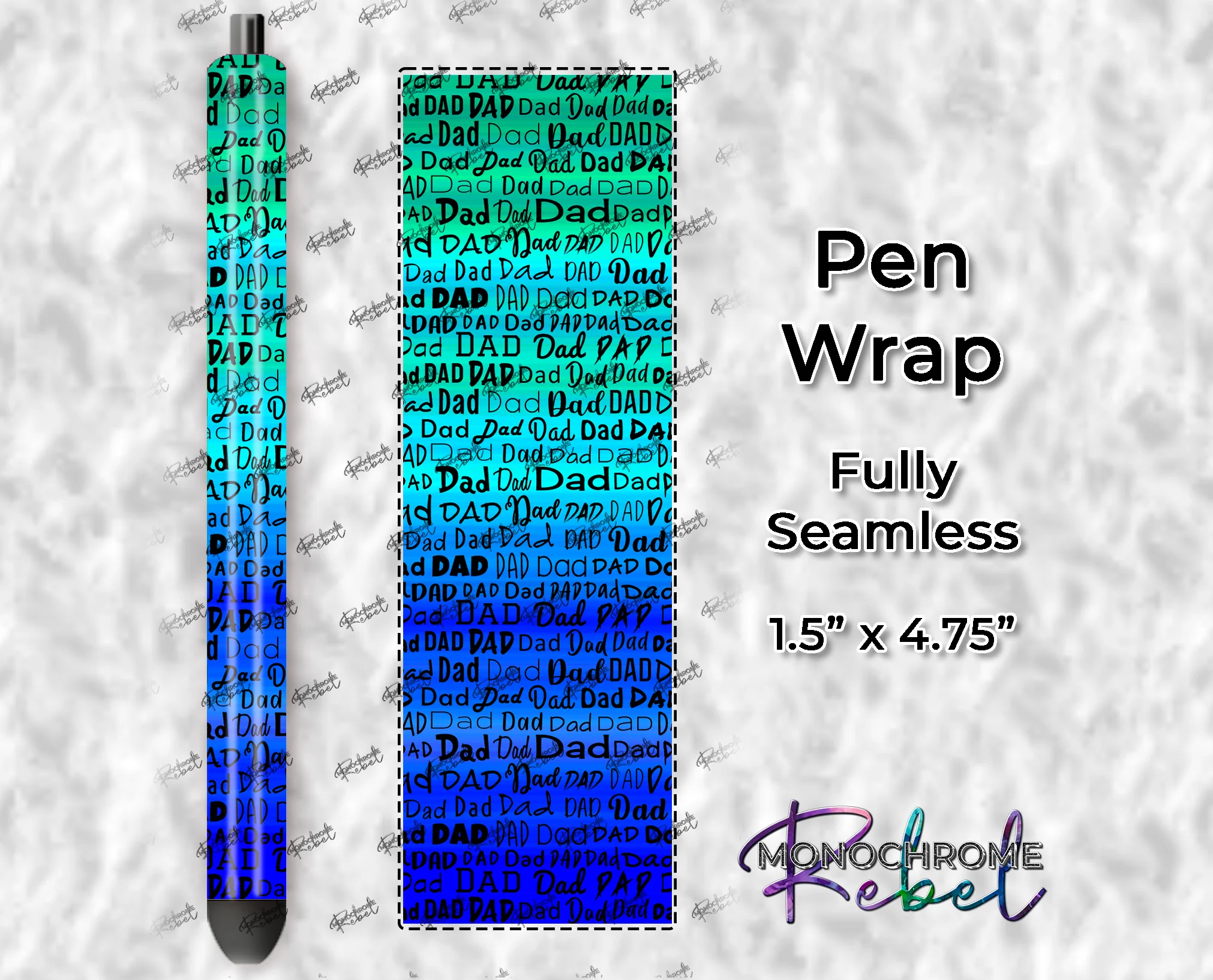 Dad Words Black on Blues Stripey Pen Wrap