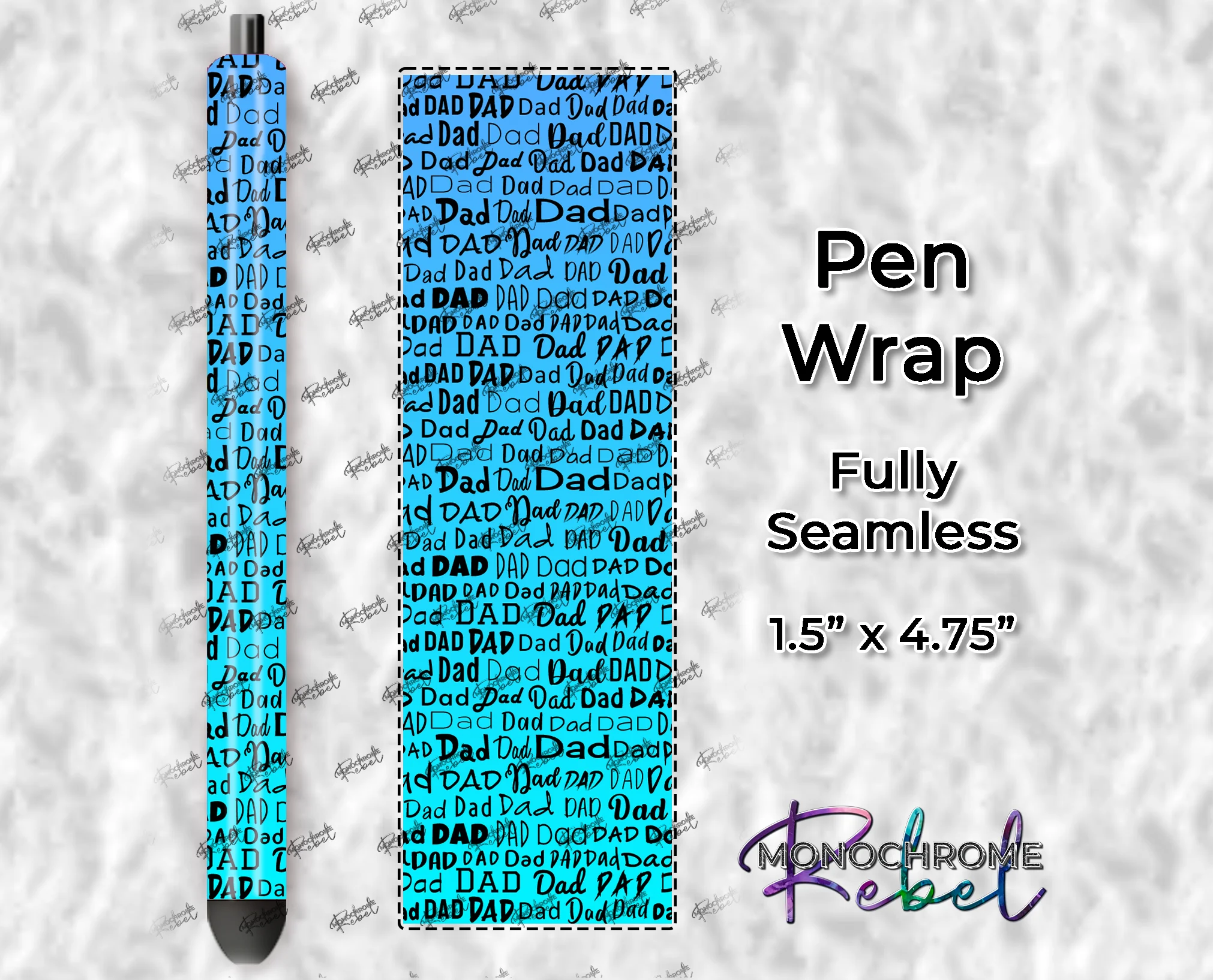 Dad Words Black on Light Blue Turquoise Pen Wrap