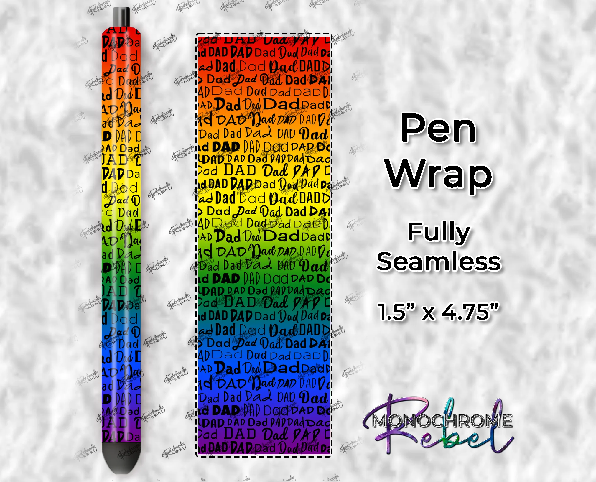 Dad Words Black on Pride Pen Wrap