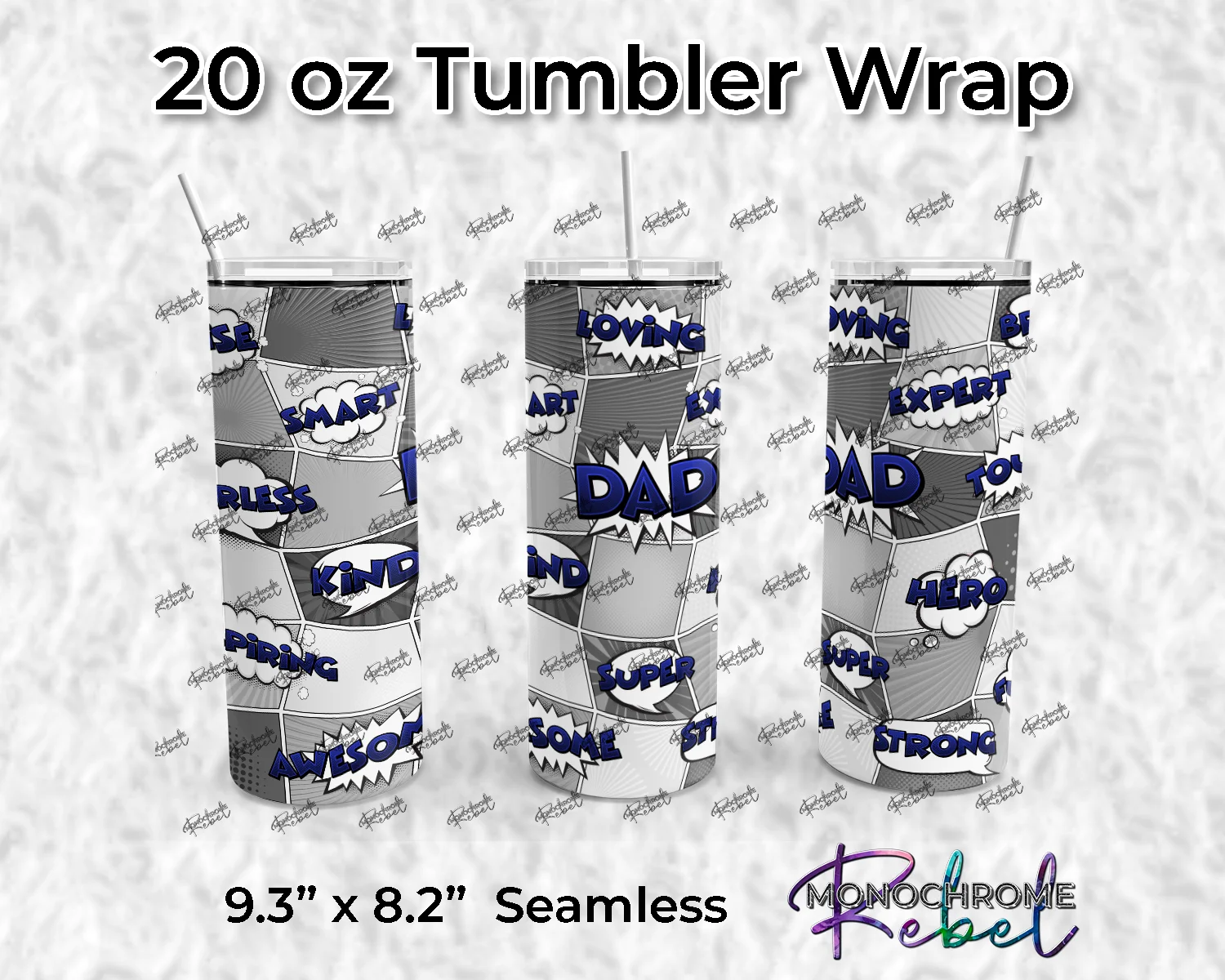 Comic Dad Monochrome Navy Tumbler Wrap