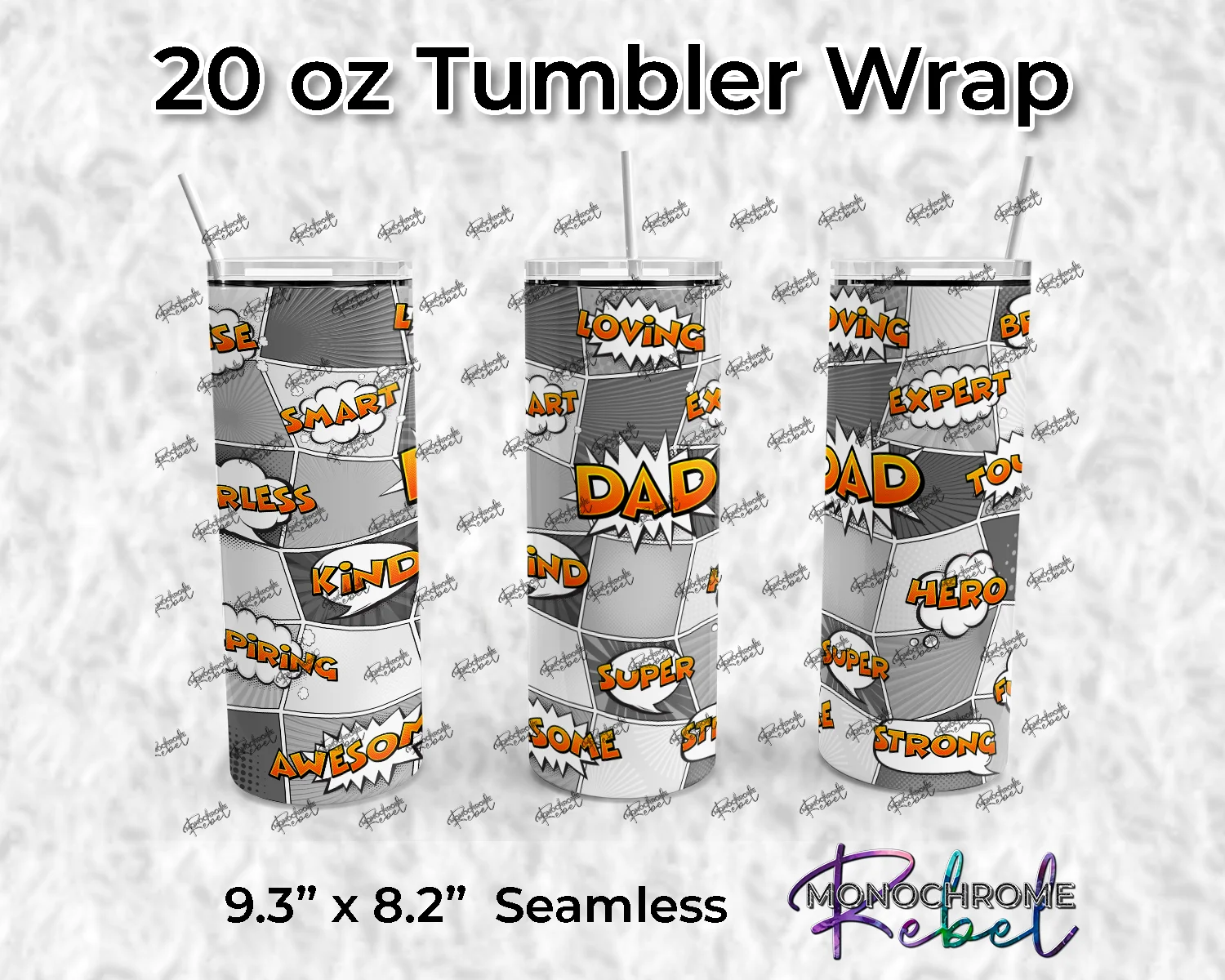 Comic Dad Monochrome Orange Tumbler Wrap