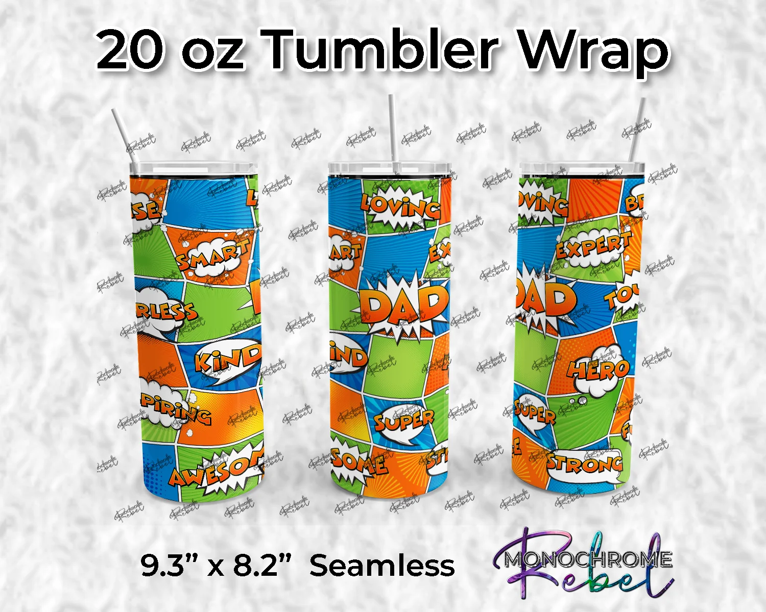 Comic Dad Orange on Green Blue Orange Tumbler Wrap