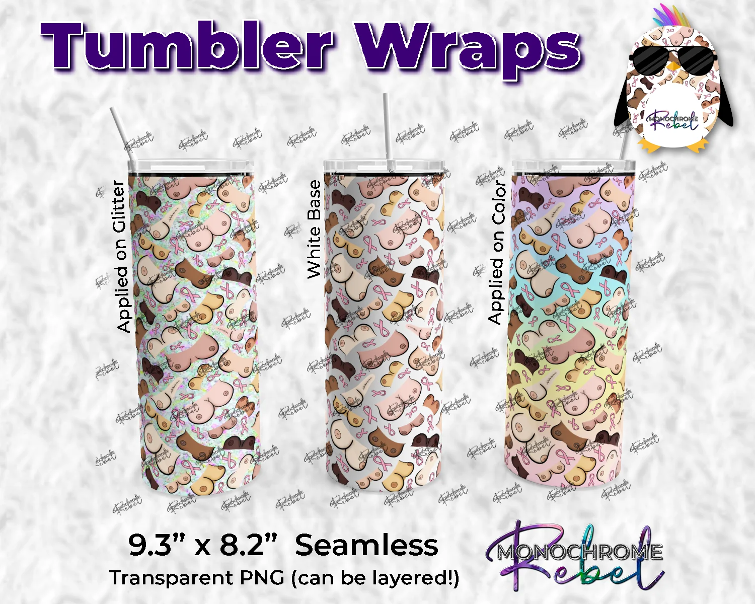 Boobs Mix Skintones Pink Ribbons Tumbler Wrap