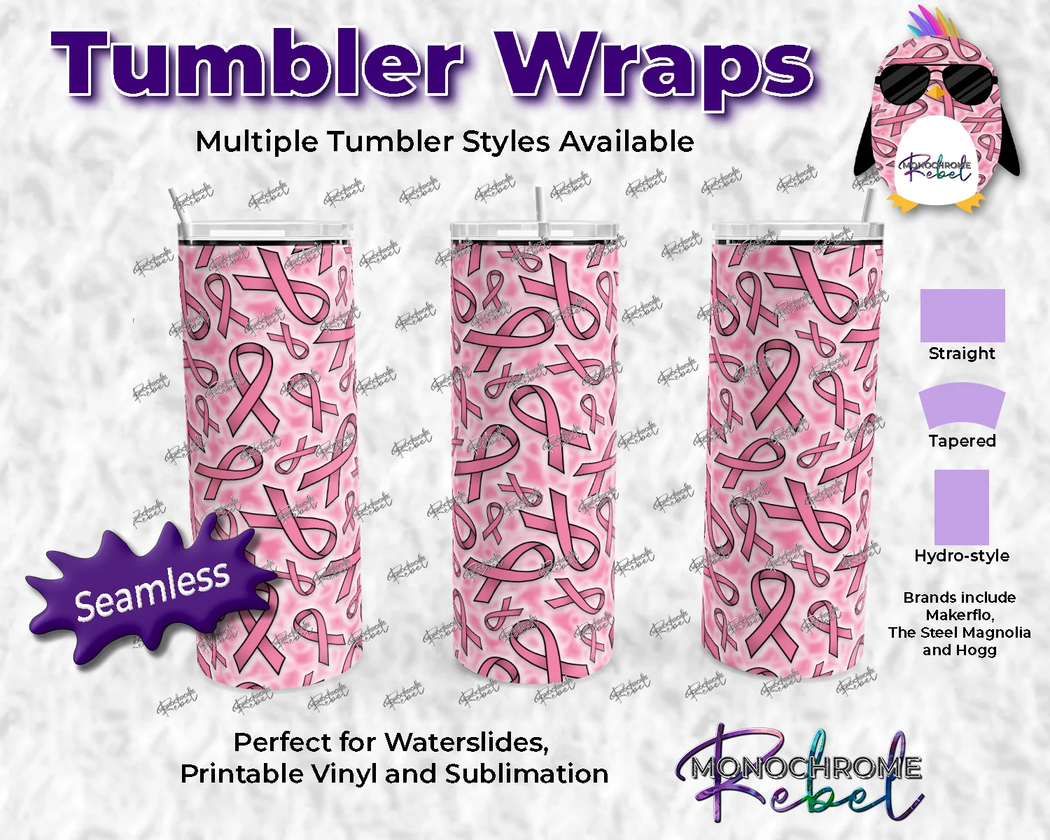 Breast Cancer Ribbons Colored Tumbler Wrap