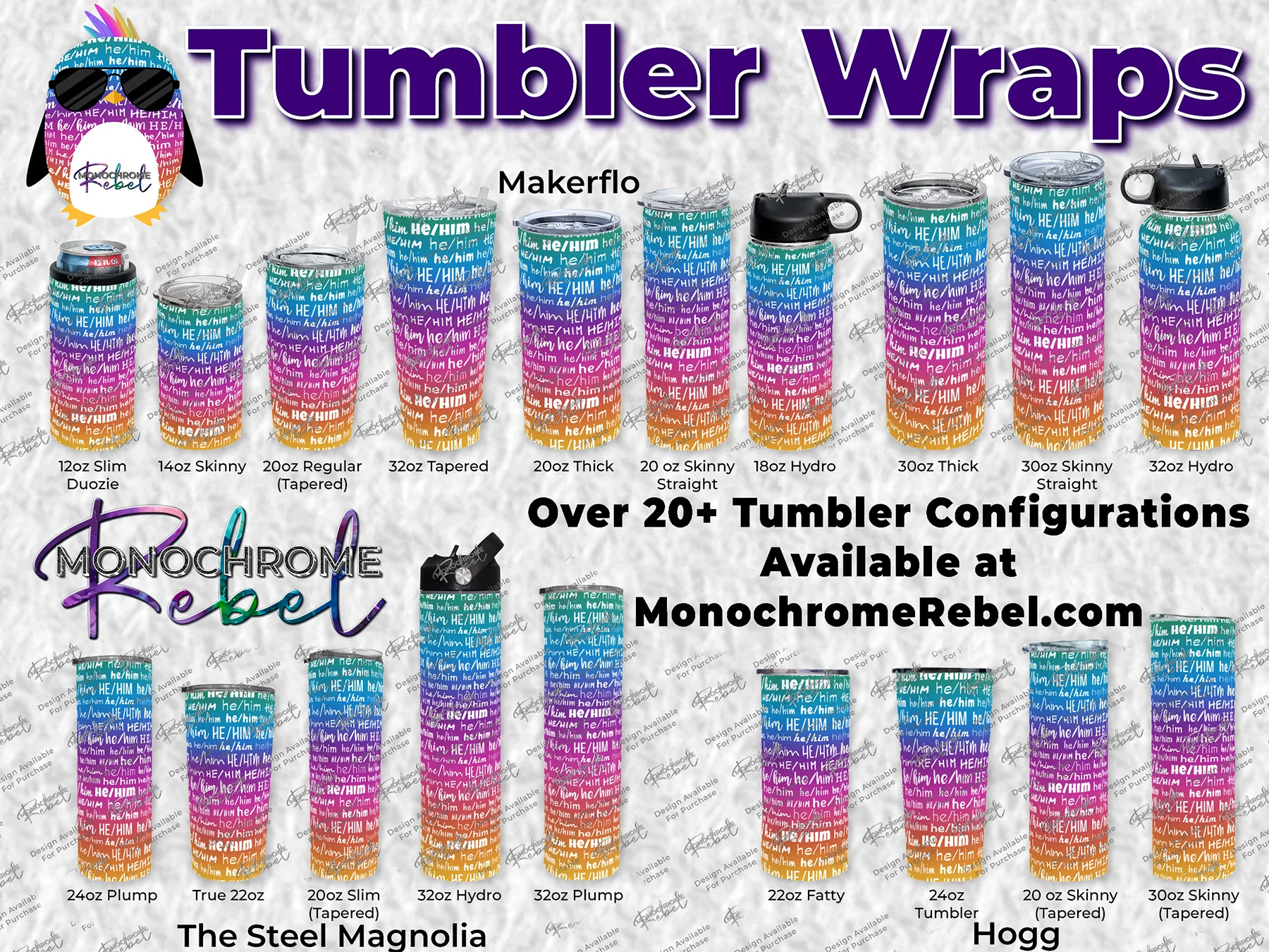 He Him Words White on Niobium Tumbler Wrap - Image 2
