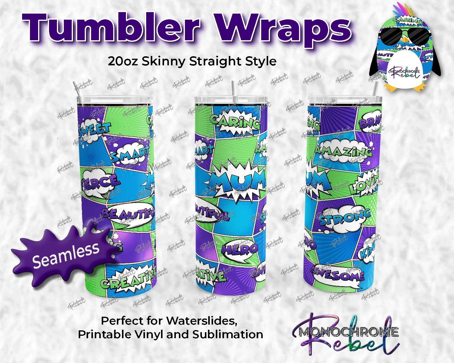 Comic Mum Purple Lime Turquoise Tumbler Wrap